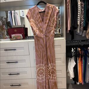 Bohemian Tie-Dye Maxi Dress in Pink and Cream